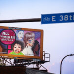 New billboards above the George Floyd Memorial at George Floyd Square. The boards created by 8th grade students at Franklin Middle School are part of the Social Justice Billboard Project thats been showcasing local artists since July 2020. https://ne-sculpture.org/sjbp