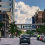 Big clouds in downtown Minneapolis on August 3, 2023.