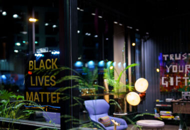 Black Lives Matter sign at Moxy Hotel on Lake Street in Uptown Minneapolis.