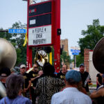 Brass Solidarity performing at a vigil for Ricky Cobb II at George Floyd Square. Cobb was killed by a Minnesota State Patrol trooper during a traffic stop on July 31, 2023.