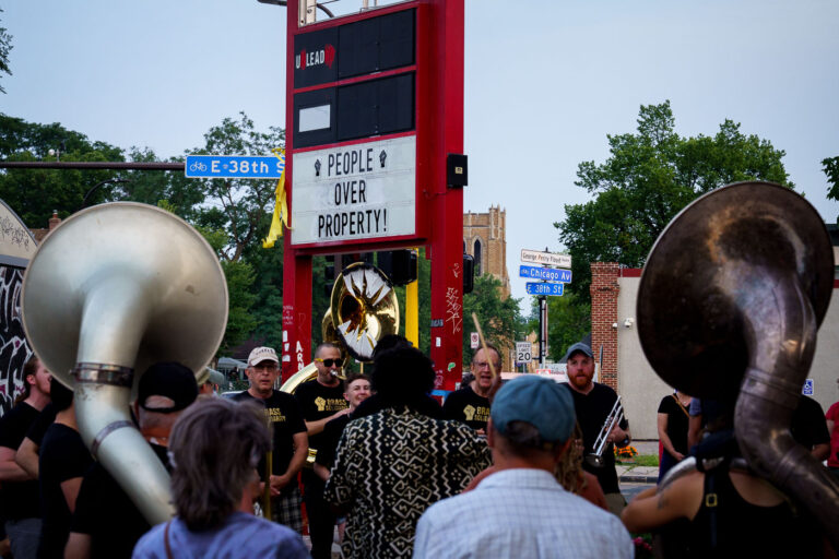 Brass Solidarity at Ricky Cobb Vigil 1 Brass Solidarity performing at a vigil for Ricky Cobb II at George Floyd Square. Cobb was killed by a Minnesota State Patrol trooper during a traffic stop on July 31, 2023.