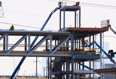 Bryn Mawr Station construction in Minneapolis. The station is part of the new Southwest Green Line light rail extension from Minneapolis to the western suburbs.
