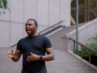 Elizer Darris speaks at rally for Ricky Cobb II outside Hennepin County Center