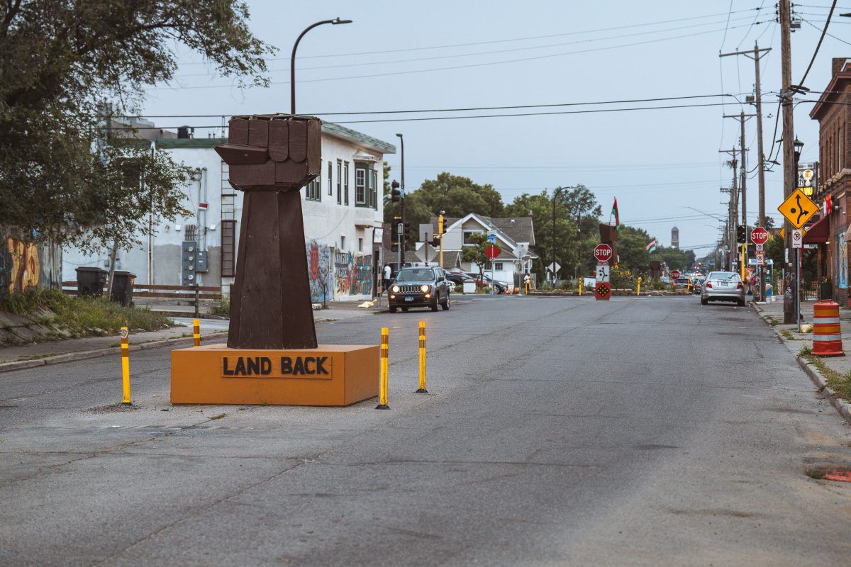 Land Back Fist Sculpture, George Floyd Square, Minneapolis