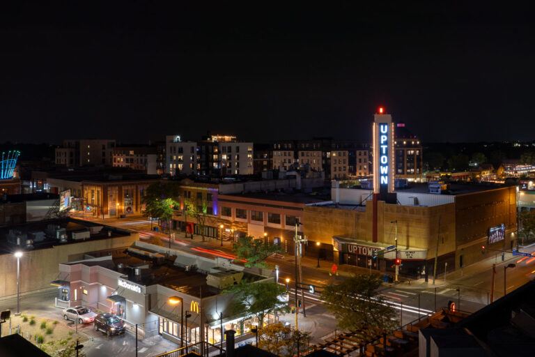 Lit up Uptown Theater sign in Minneapolis 1 Uptown Theater at Hennepin and Lagoon in Uptown Minneapolis. As seen in August 2023.