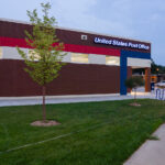The rebuilt post office near the burned Minneapolis police third precinct. It replaced the post office that was burned down during riots following the murder of George Floyd.