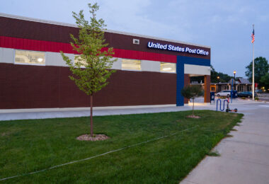 The rebuilt post office near the burned Minneapolis police third precinct. It replaced the post office that was burned down during riots following the murder of George Floyd.