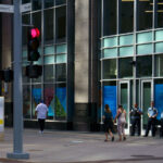 Minneapolis Police Reserves in downtown Minneapolis standing on Nicollet Mall on August 3, 2023.