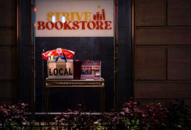 The window at Strive Bookstore in Downtown Minneapolis.