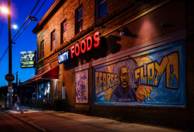 George Floyd mural on 38th Street in George Floyd Square on August 12, 2023.