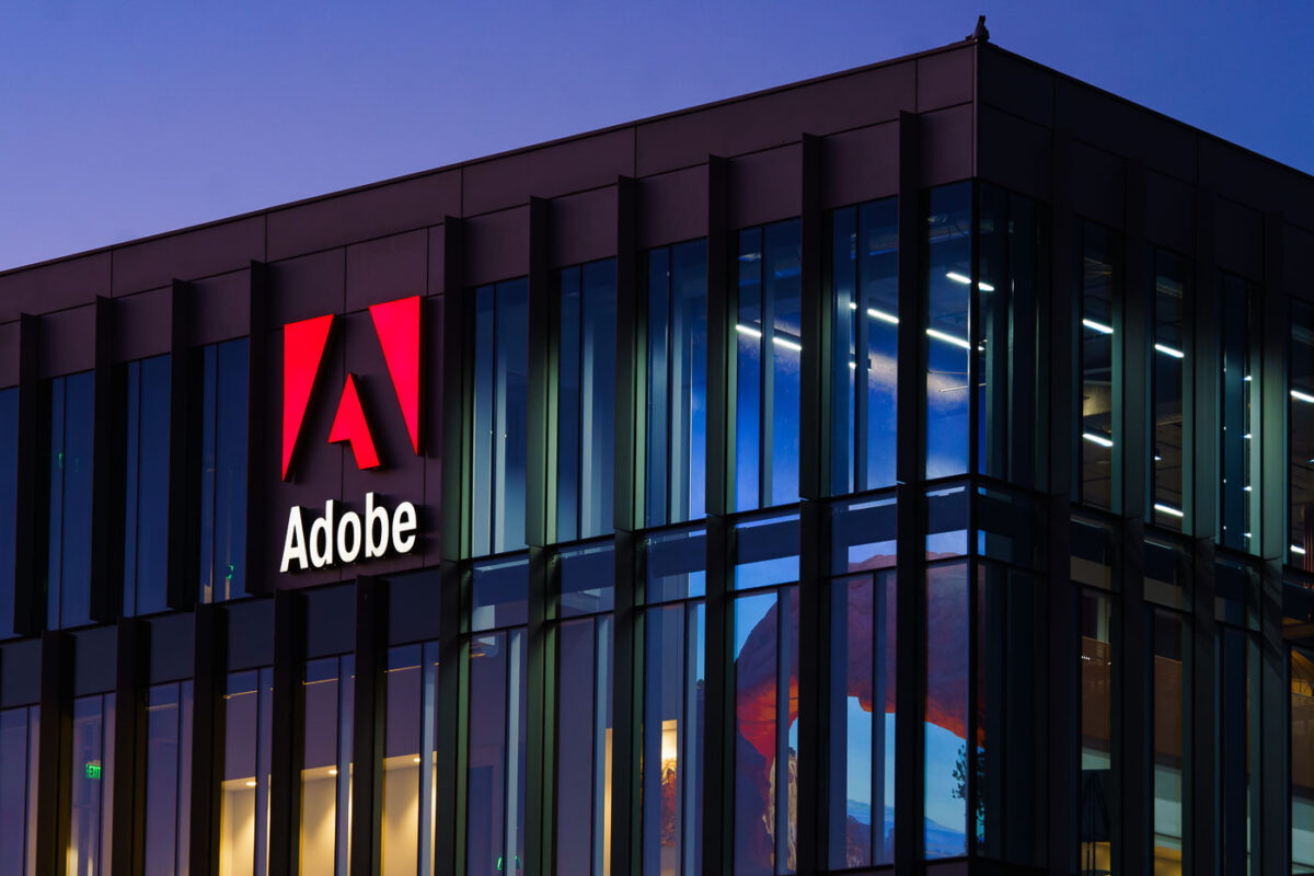 An Adobe sign on a building in Lehi, Utah.