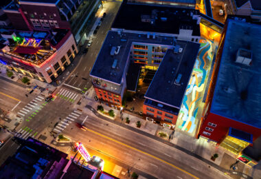 A mural next to the FAIR School For Arts in downtown Minneapolis as seen in September 2023.