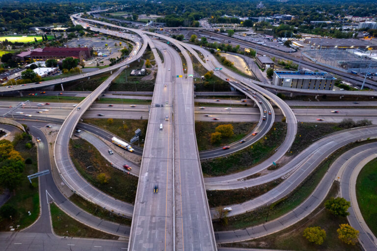 Aerial photo of I-394 and I-94 4 I-35W and I-94 near dowtown Minneapolis