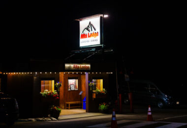 Alta Lodge near Salt Lake City, Utah at night.