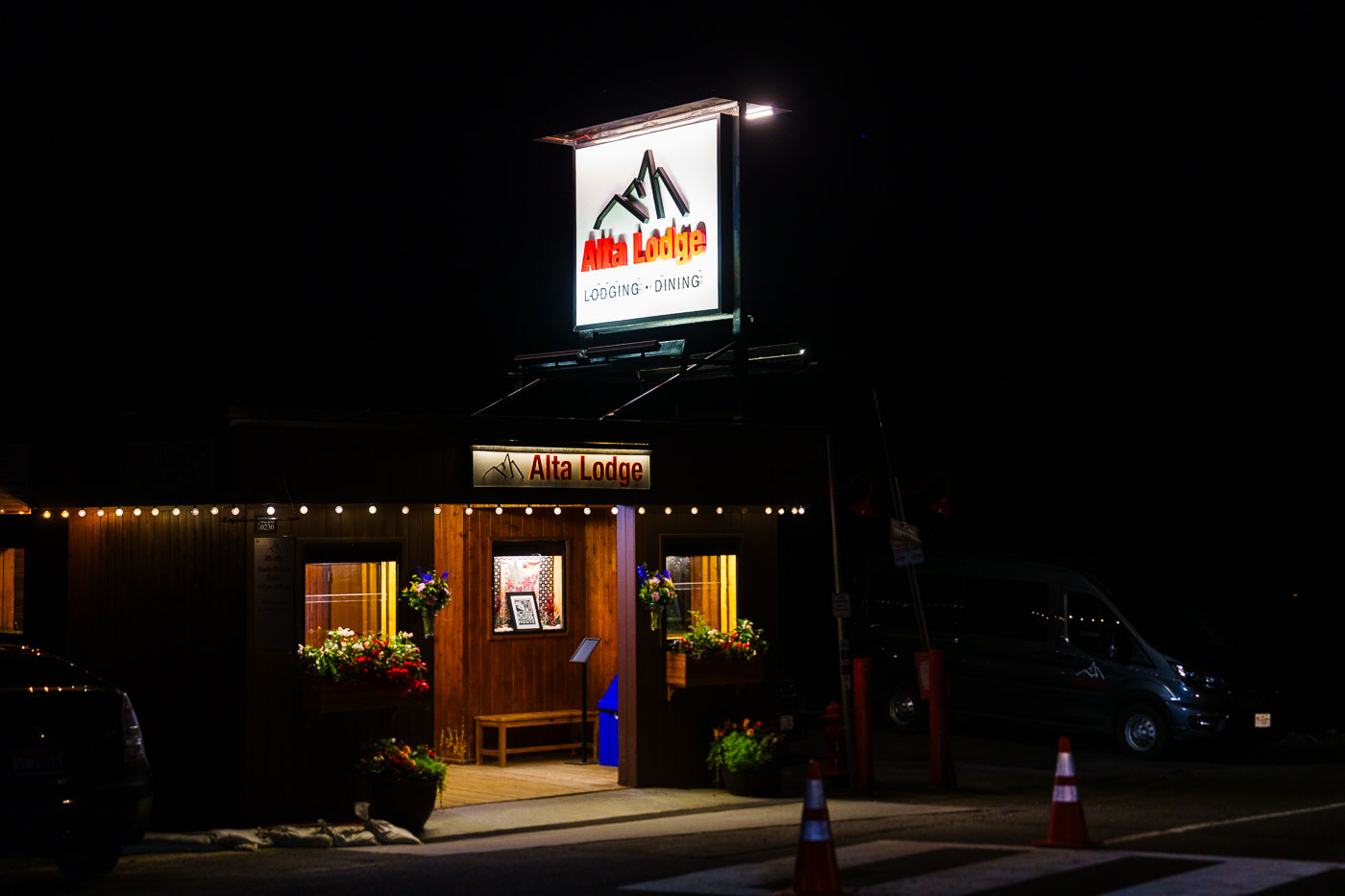 Alta Lodge at night