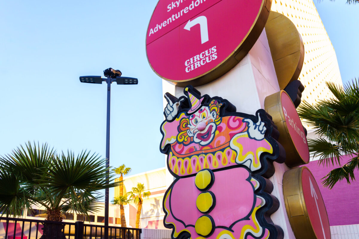 Clown signage on the outside of the Circus Circus manor motels