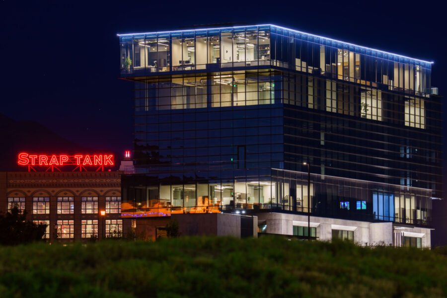 Strap Tank Brewery and Offices at Night, Lehi, Utah