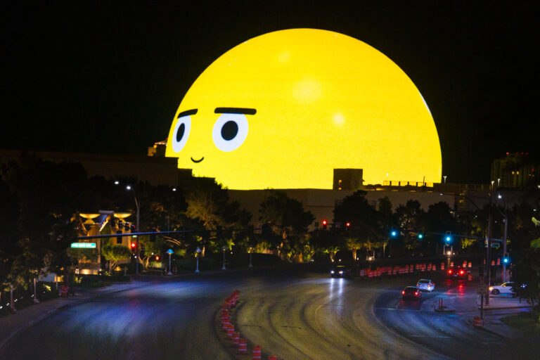 Smiley on the Las Vegas Sphere 2 Sphere in Las Vegas in September 2023 shortly after opening.