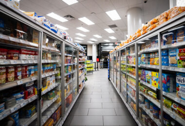 Inside a CVS store on the Las Vegas strip in September 2023. Product behind locked glass cabinets.