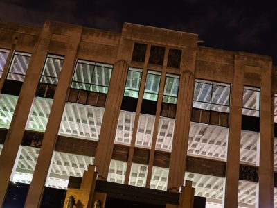 Century Plaza Facade at Night, Future Home of Minneapolis Police First Precinct