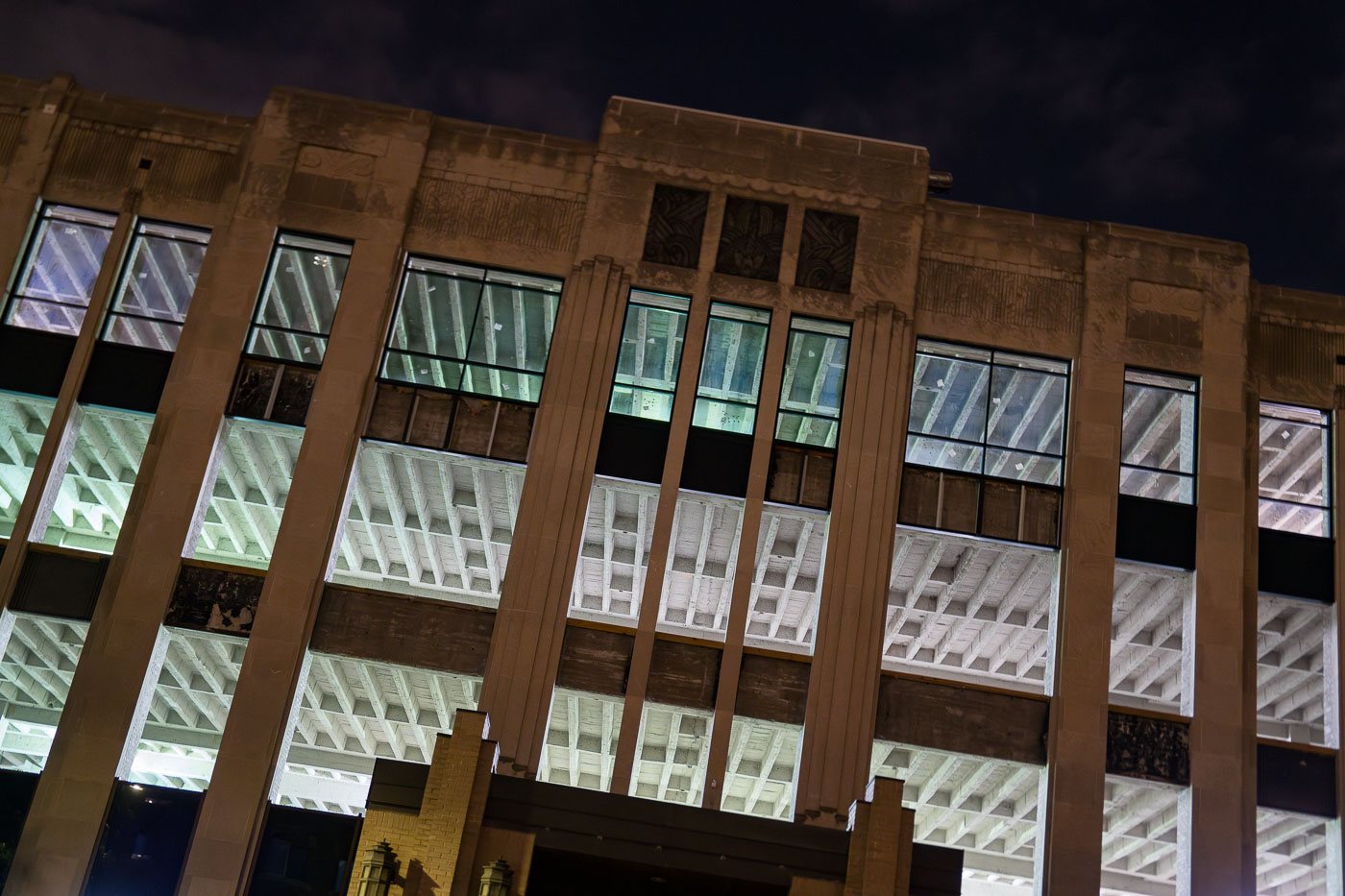 Night photo of police station construction