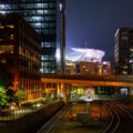 Target Field, home of the Minnesota Twins, seen from the railroad tracks.