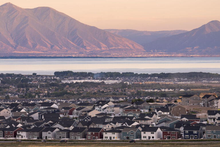 Saratoga Springs, Utah 4 Saratoga Springs and Utah Lake near Salt Lake City in September 2023.