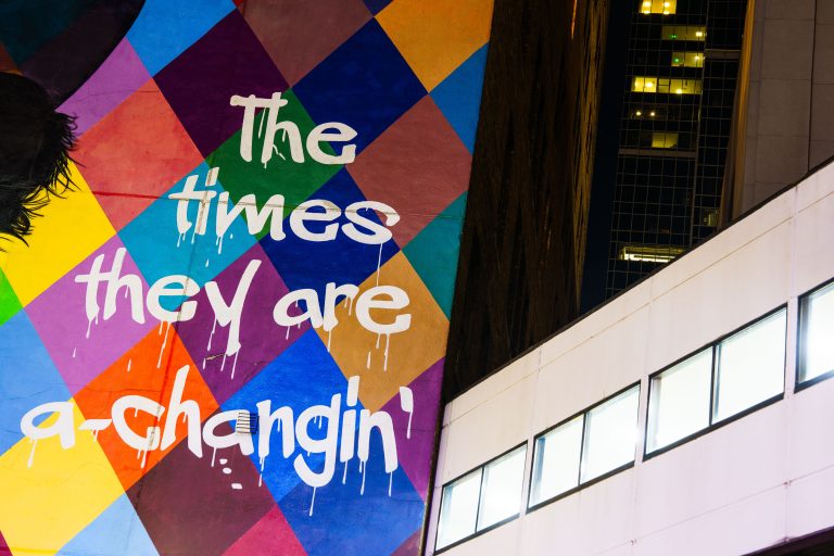 Bob Dylan Mural, Downtown Minneapolis 1 Colorful diamond-patterned mural with Bob Dylan quote in downtown Minneapolis.