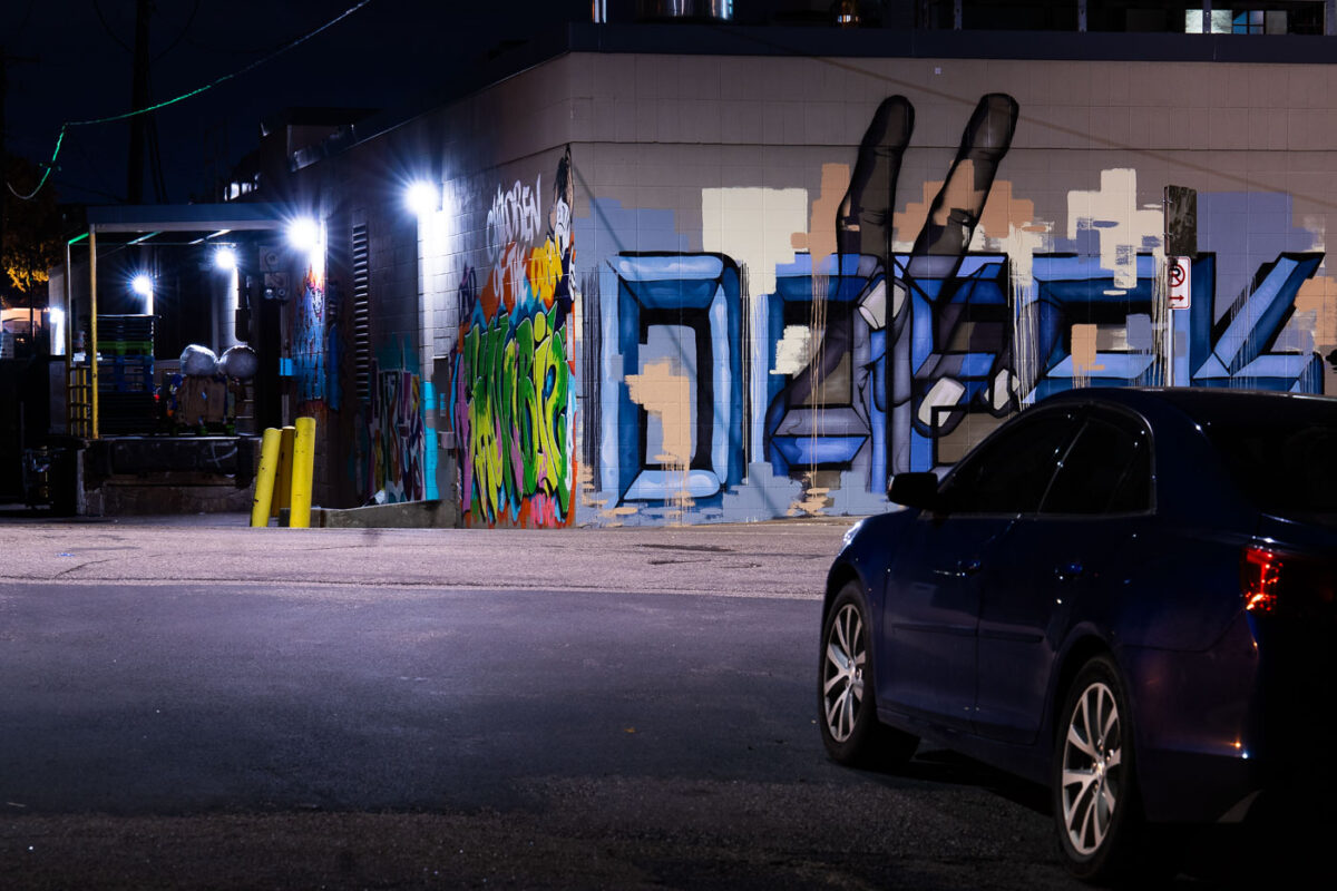 Graffiti in Uptown Minneapolis at Emerson Avenue in October 2023.