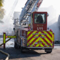 October 20, 2023 - Firefighters continue to pour water on the former temporary post office/k-mart. After two South Minneapolis post offices were burned down in May 2020, the Postal Service leased space in the building from November 2020 to late summer 2023 for temporary post offices during rebuild.