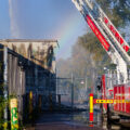 October 20, 2023 - Firefighters continue to pour water on the former temporary post office/k-mart. After two South Minneapolis post offices were burned down in May 2020, the Postal Service leased space in the building from November 2020 to late summer 2023 for temporary post offices during rebuild.
