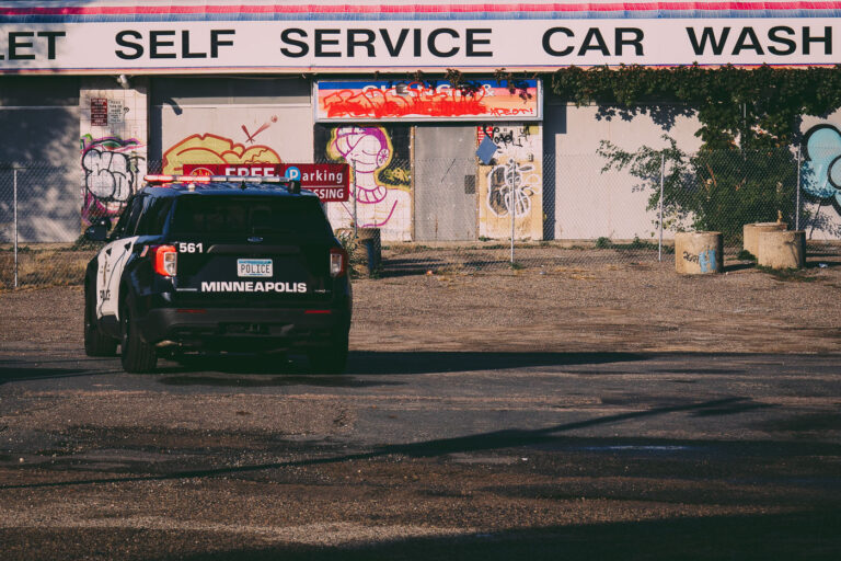 Minneapolis Police Squad Car on Nicollet Ave October 2023 4 A Minneapolis Police squad car parked on Nicollet Avenue in Octoberr 2023.