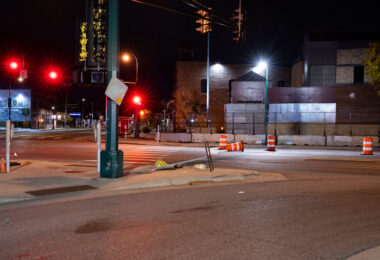 The remains of the former Minneapolis police 3rd precinct police station as seen in October 2023.