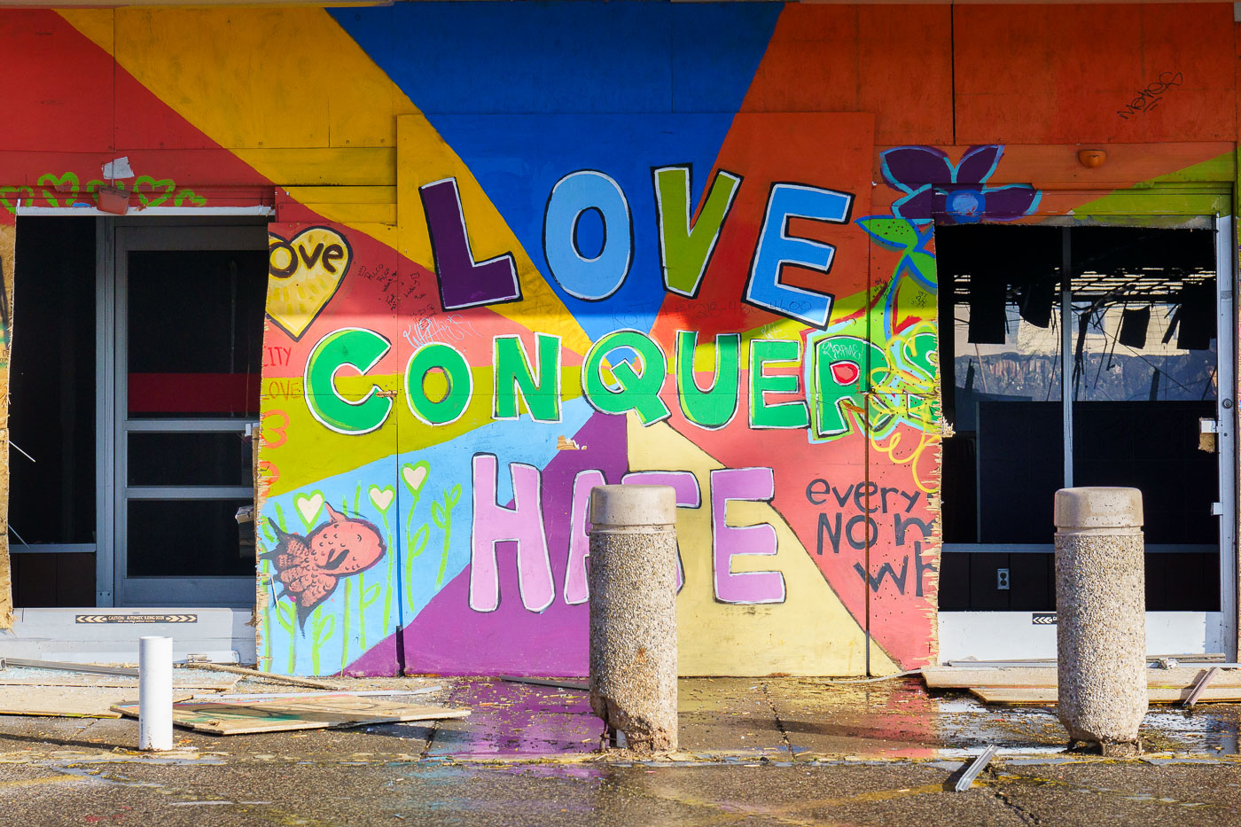 Murals on the burned Kmart in Minneapolis