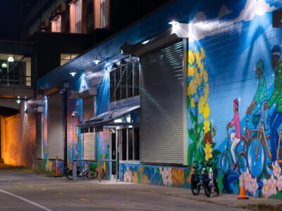 Midtown Greenway Mural: Bicyclists in South Minneapolis