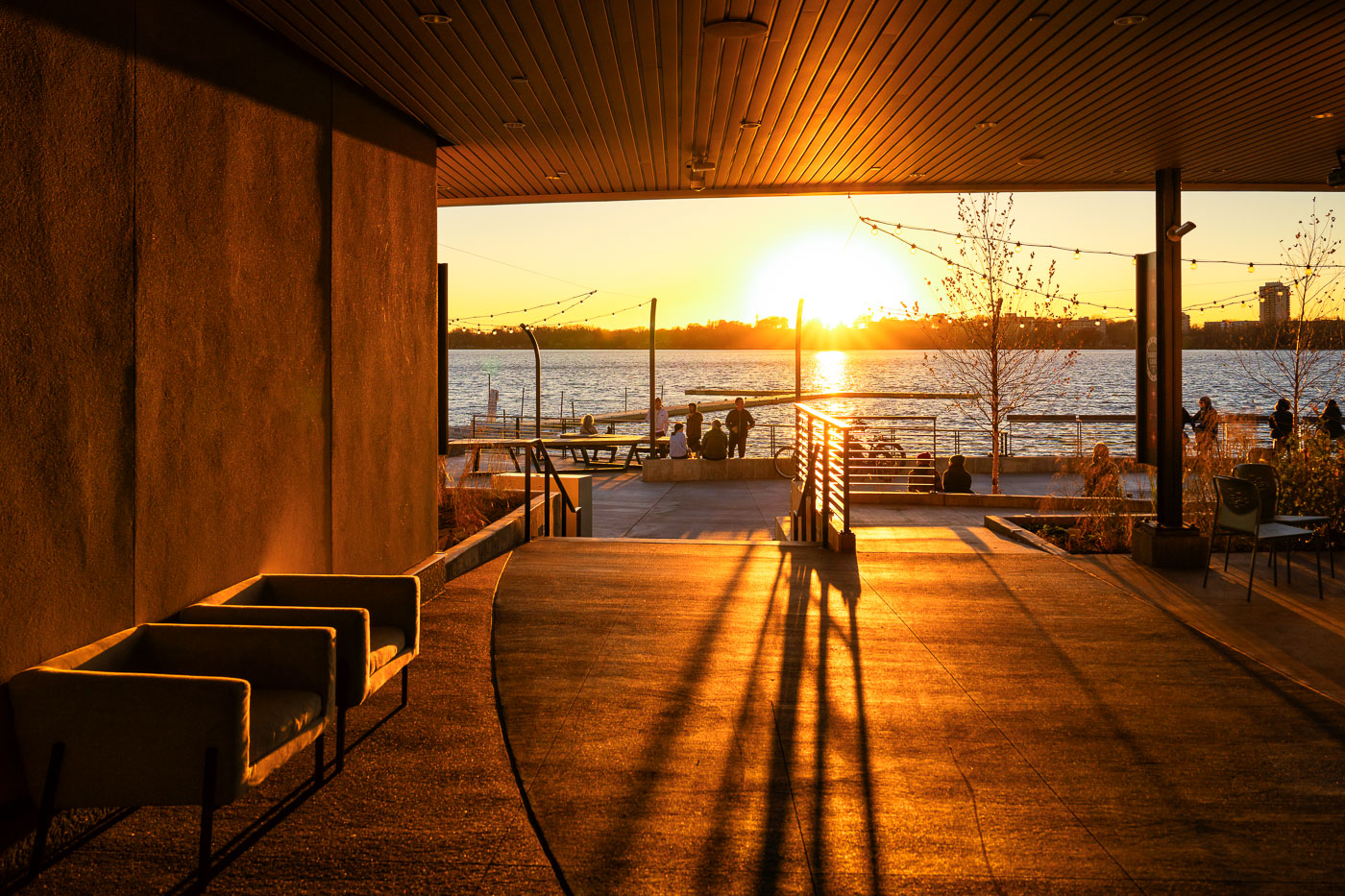 Bde Maka Ska Pavilion during sunset
