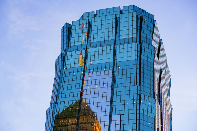 AT&T Tower, Minneapolis 2 AT&T Tower in Downtown Minneapolis with reflection of the Foshay Tower. November 2023.