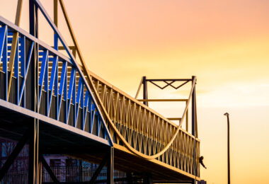 The Irene Hixon Whitney Bridge near downtown Minneapolis during a mid November sunset.