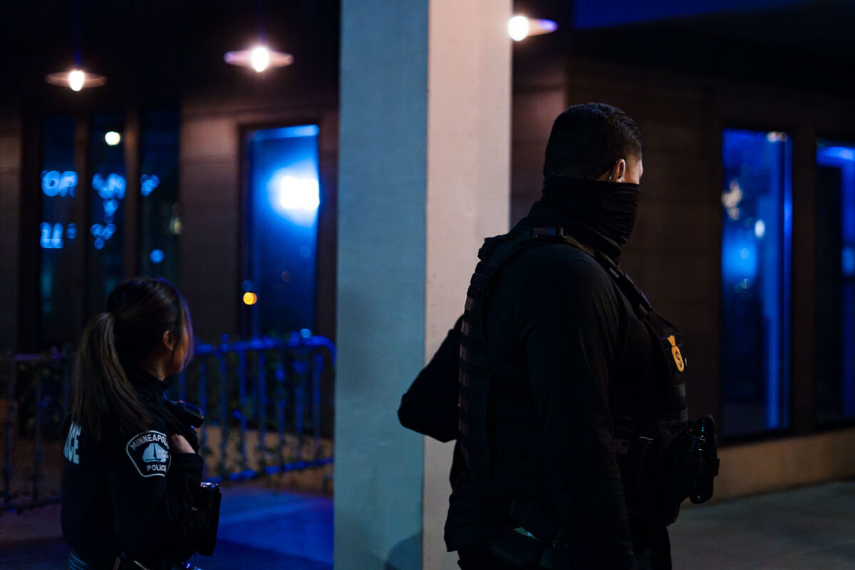 Minneapolis police and private security outside Rumba Nightclub in Uptown Minneapolis.