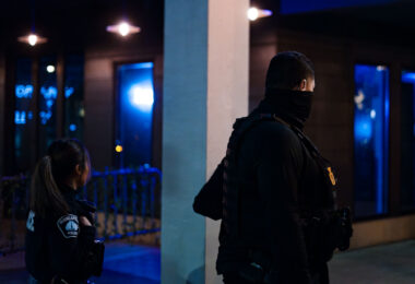 Minneapolis police and private security outside Rumba Nightclub in Uptown Minneapolis.