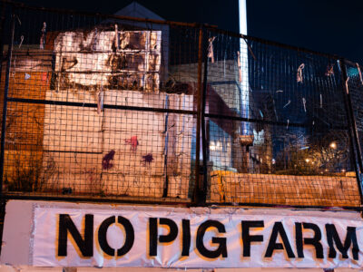 Minneapolis 3rd Precinct: "No Pig Farm" Banner on Barricade