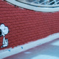 Snoopy left behind after city workers repainted the Loring Bike Bridge over Lyndale Avenue in Minneapolis