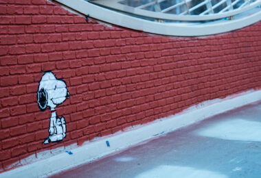 Snoopy left behind after city workers repainted the Loring Bike Bridge over Lyndale Avenue in Minneapolis