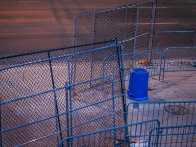 Barricades and Trash Bin Near US Bank Stadium, Minneapolis