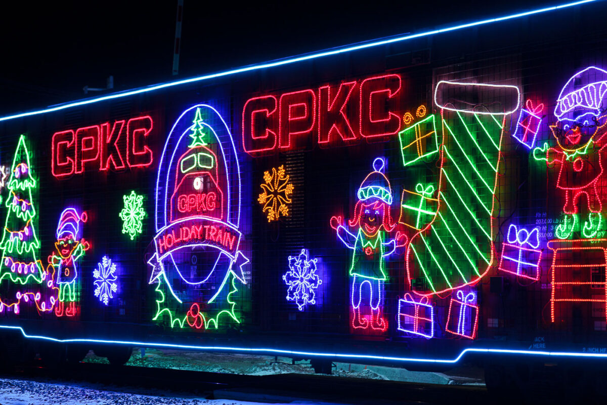 CPKC Holiday Train Lit up in Minnesota