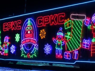 CPKC Holiday Train's Illuminated Boxcar Display