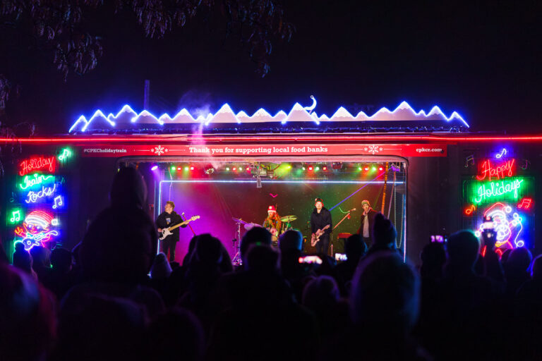 CPKS Holiday Train Music 1 Canadian Pacific Kansas City Holiday Train in St. Louis Park, Minnesota on December 11, 2023. The rail company says they’ve raised more than .5 million dollars and 5 million pounds of food for local food banks since the tradition began 25 years ago.