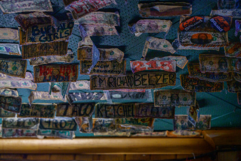 Dollars inside Cuzzy's Bar 2 Dollar bills taped to the walls at Cuzzy's Bar in downtown Minneapolis.