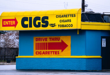 A drive thru cigarettes store in Whiting, Indiana on Indianapolis Blvd shortly after entering from Illinois.
