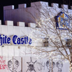 Graffiti on a boarded up White Castle in Minneapolis.